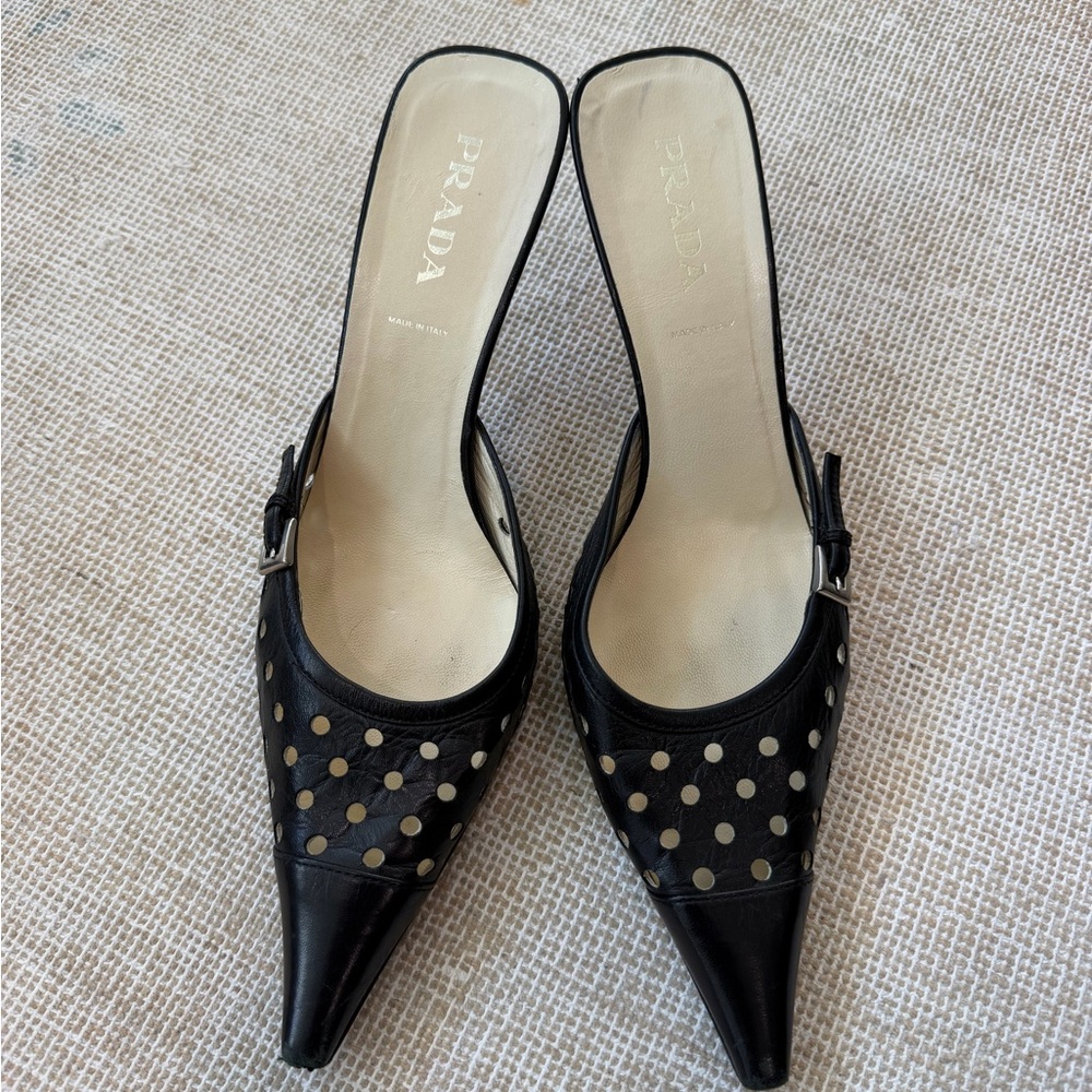 Prada Black Leather Pointed-Toe Heels